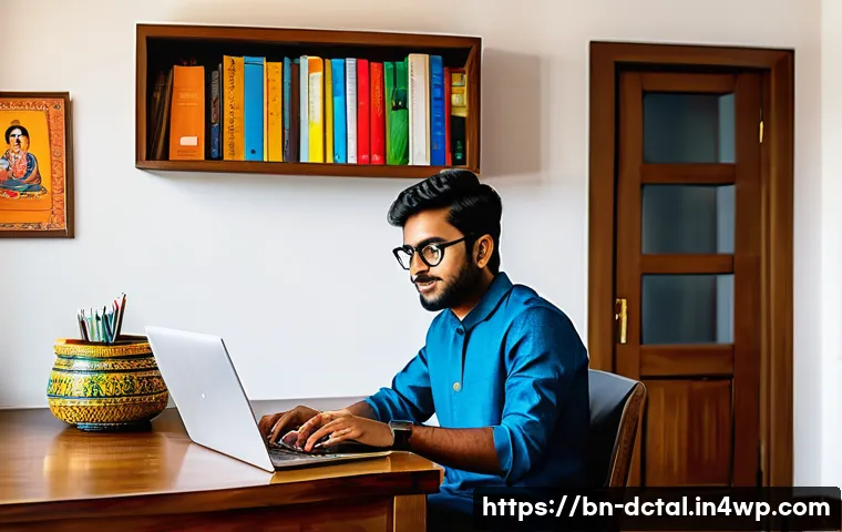 디지털 체험의 가치를 재조명하기 - A modern Bengali home office scene featuring a young Bengali professional working from home using a ...